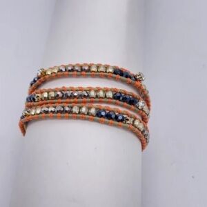 Stella & Dot Beaded triple loop Bracelet orange stitching, black, silver, gold